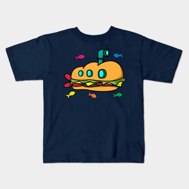 Funny Submarine Hero Sandwich Cartoon Kids T-Shirt by Brobocop